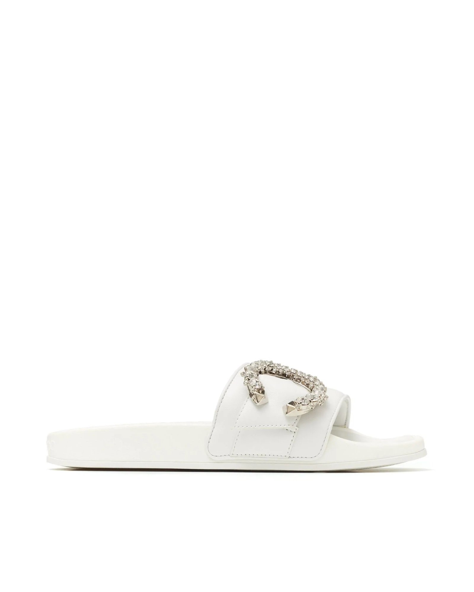 Jimmy Choo Fallon White Nappa Leather Slides With Crystal Buckle-20251142