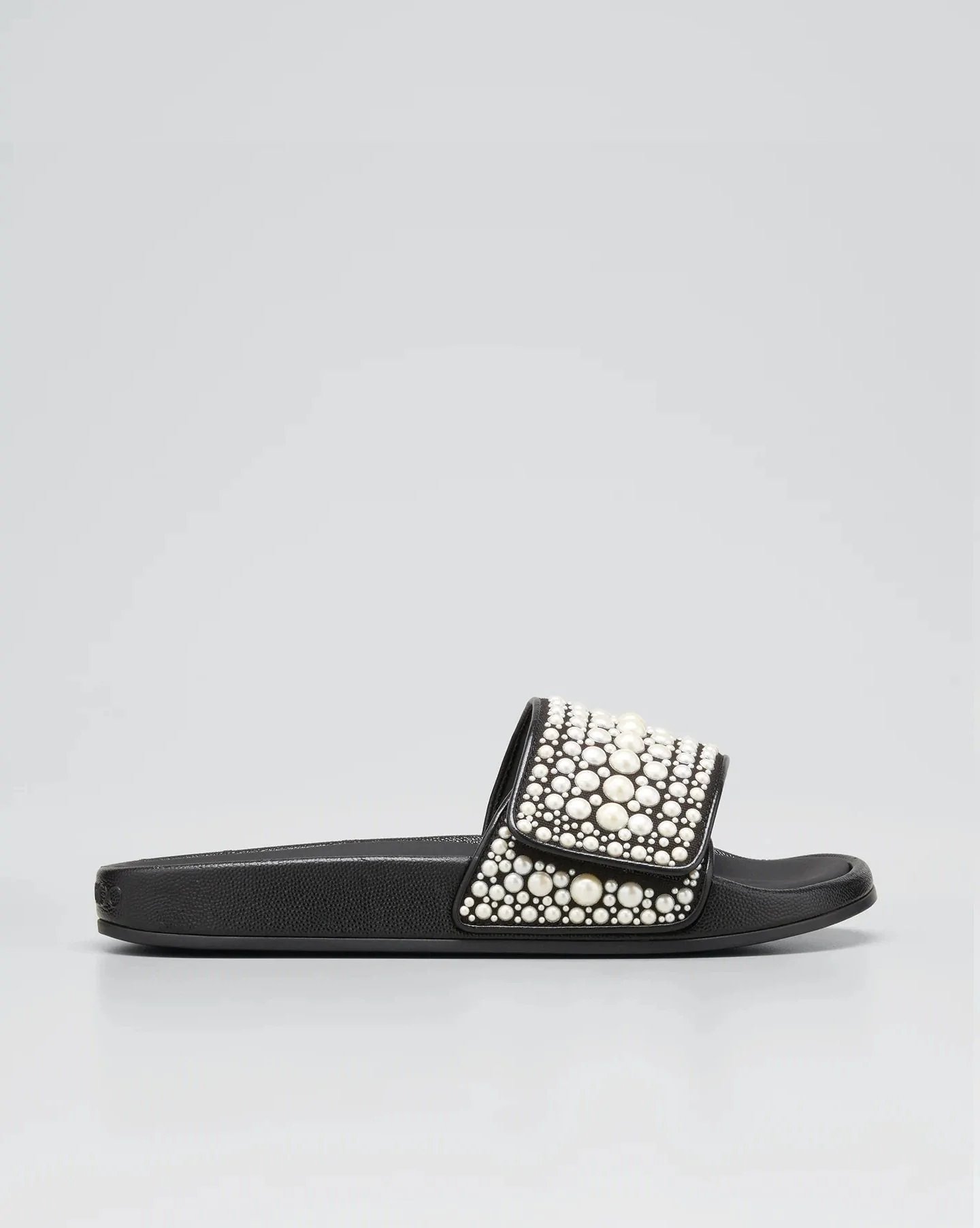 Jimmy Choo Fitz Pearly Stud Pool Sandals, Black-20251176