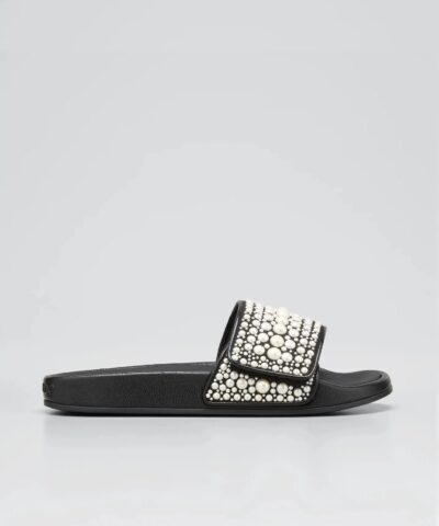 Jimmy Choo Fitz Pearly Stud Pool Sandals, Black-20251177