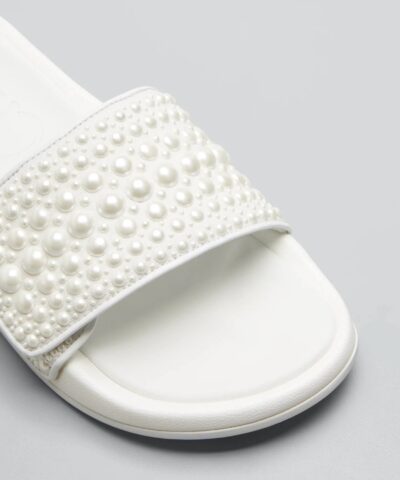 Jimmy Choo Fitz Pearly Stud Pool Sandals, White - Image 3