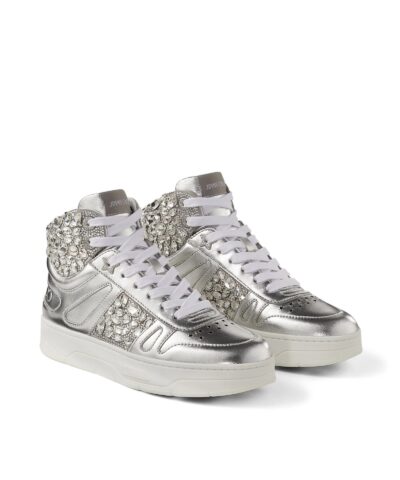 Jimmy Choo Hawaii Silver Metallic Nappa High-Top Trainers - Image 3
