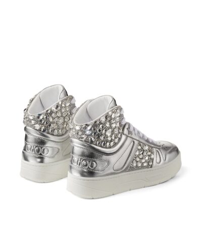 Jimmy Choo Hawaii Silver Metallic Nappa High-Top Trainers - Image 4