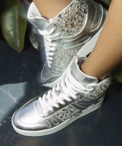 Jimmy Choo Hawaii Silver Metallic Nappa High-Top Trainers - Image 5