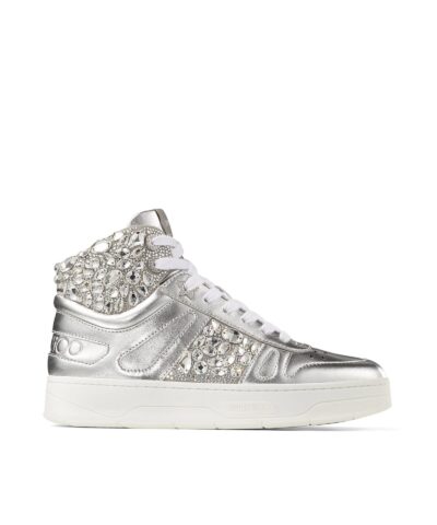 Jimmy Choo Hawaii Silver Metallic Nappa High-Top Trainers-20245004