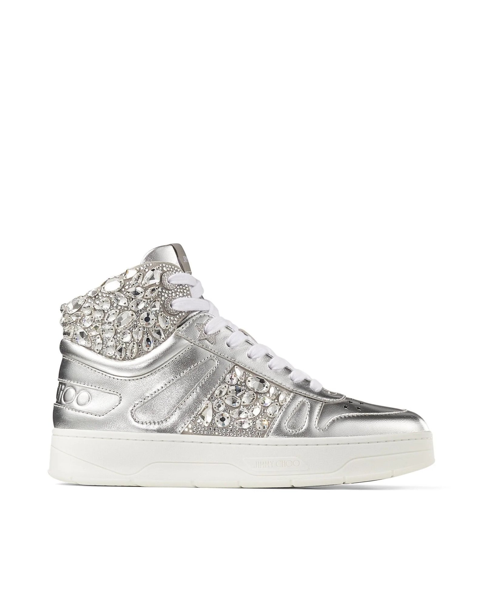 Jimmy Choo Hawaii Silver Metallic Nappa High-Top Trainers-20245004