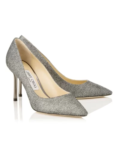 Jimmy Choo ROMY 85 Anthracite Lamé Glitter Pointy Toe Pumps-20272243