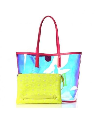 MCM Iridescent PVC Shopper Tote Neon Pink Hologram-20259345