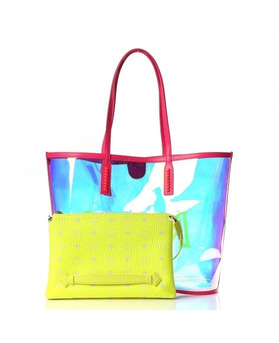 MCM Iridescent PVC Shopper Tote Neon Pink Hologram-20259345