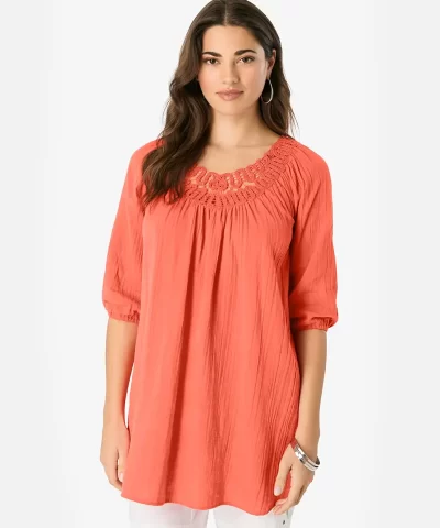 Lace Trim Popover Blouse
