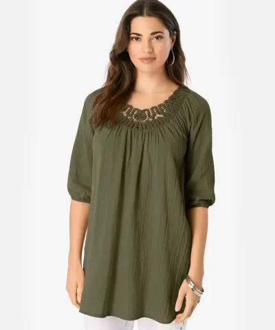 Lace Trim Popover Blouse - Image 5