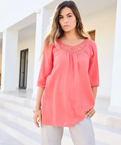 Lace Trim Popover Blouse - Image 4
