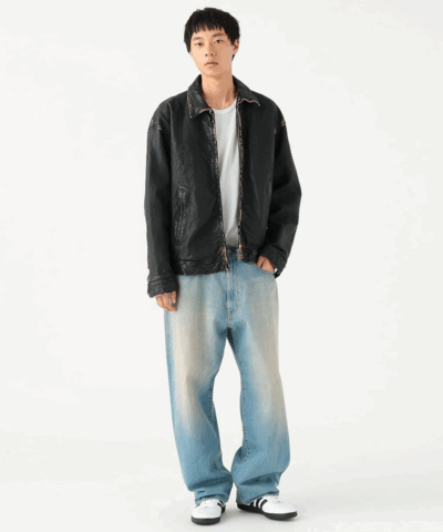 Alternative view of Beams Distressed Leather Zip Jacket