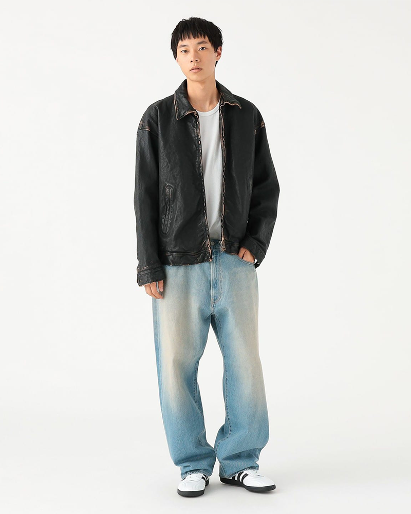 Alternative view of Beams Distressed Leather Zip Jacket