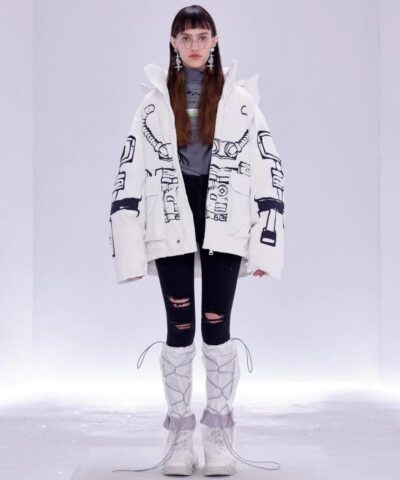 13 De Marzo x NASA Astronaut Teddy Bear Painted Down Jacket White-20245738