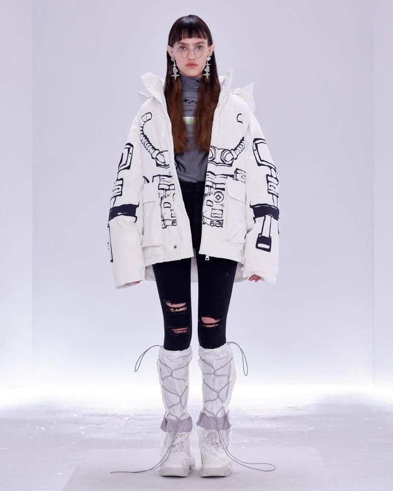 13 De Marzo x NASA Astronaut Teddy Bear Painted Down Jacket White-20245738