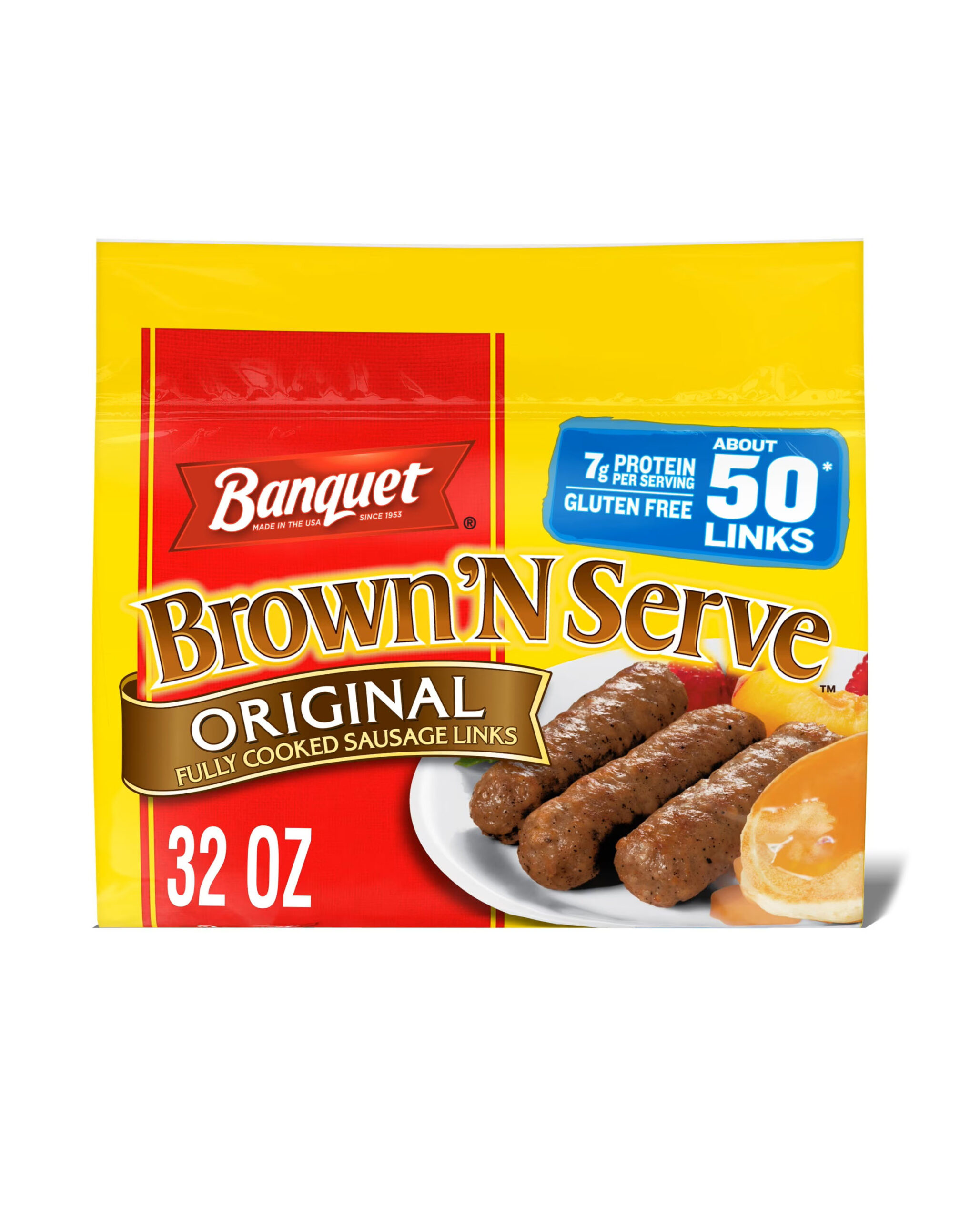 Banquet Brown'N Serve Original Fully Cooked Sausage Links, Frozen Breakfast, 32 oz., 50-Count