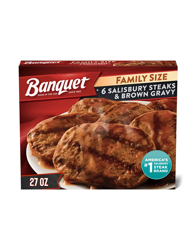 Banquet Family Size Salisbury Steaks and Brown Gravy, Frozen Meal, 27 oz.