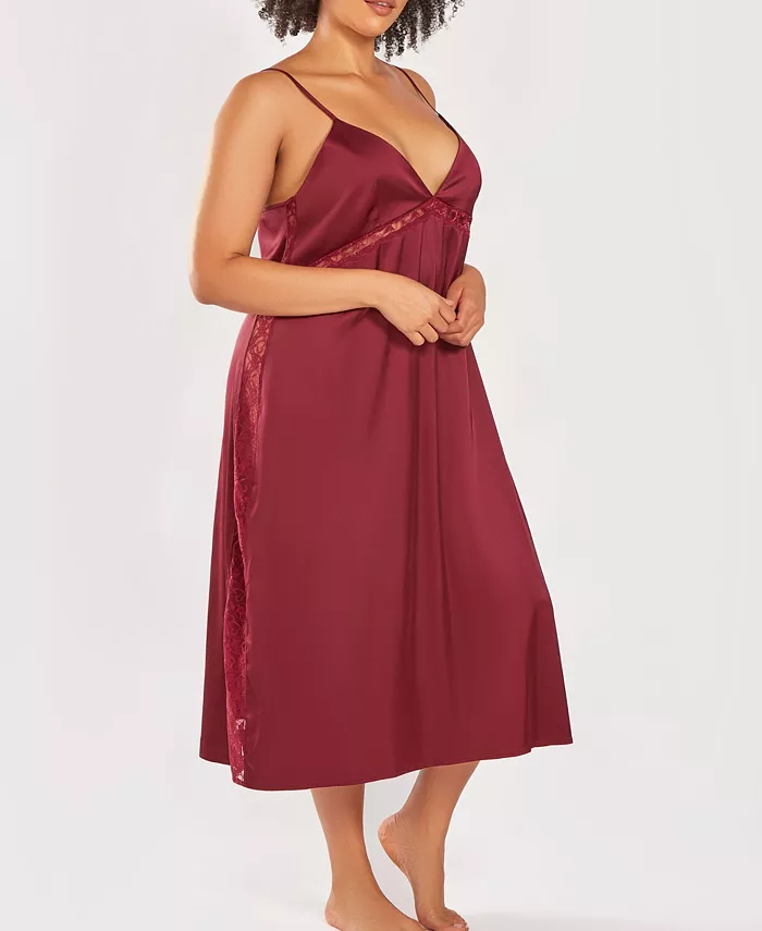 Alternative view of Plus Size Silky Open Back Nightgown with Lace Trims