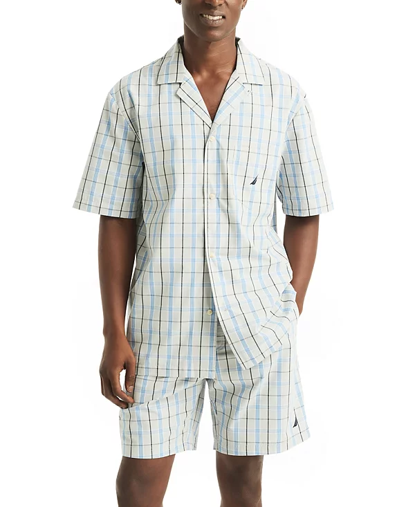 Nautica Men's Crafted Plaid Camp Sleep Pajama Shirt