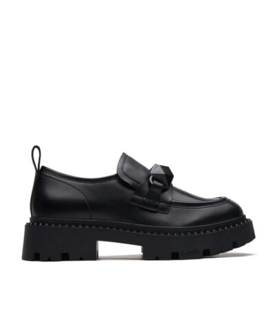 Ash Gemini Black Leather Loafers-20237367
