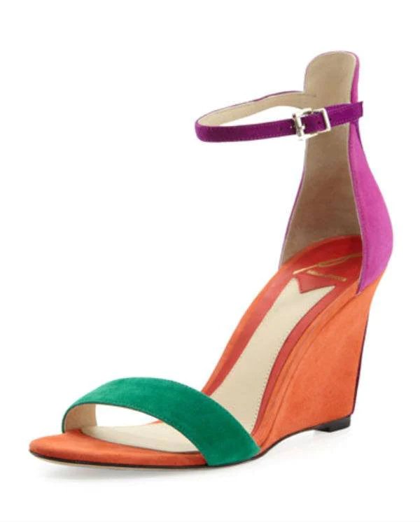 B Brian Atwood Roberta Suede Wedge Sandal, Orange-20231796