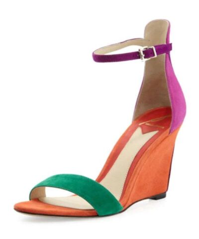 B Brian Atwood Roberta Suede Wedge Sandal, Orange-20231797