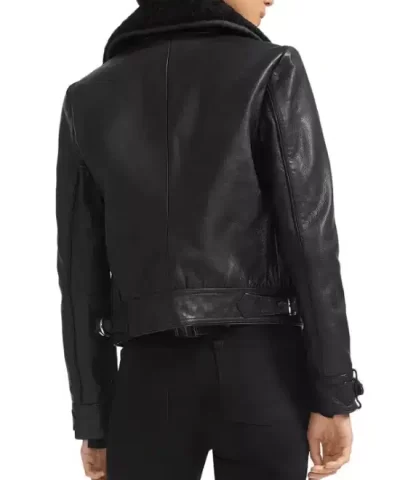 Alternative view of Basara Real Sheep Shearling-Collar Leather Moto Jacket