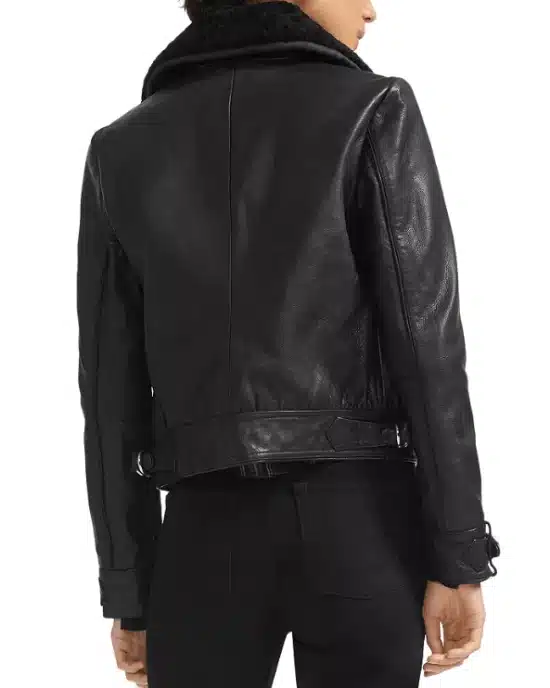 Alternative view of Basara Real Sheep Shearling-Collar Leather Moto Jacket