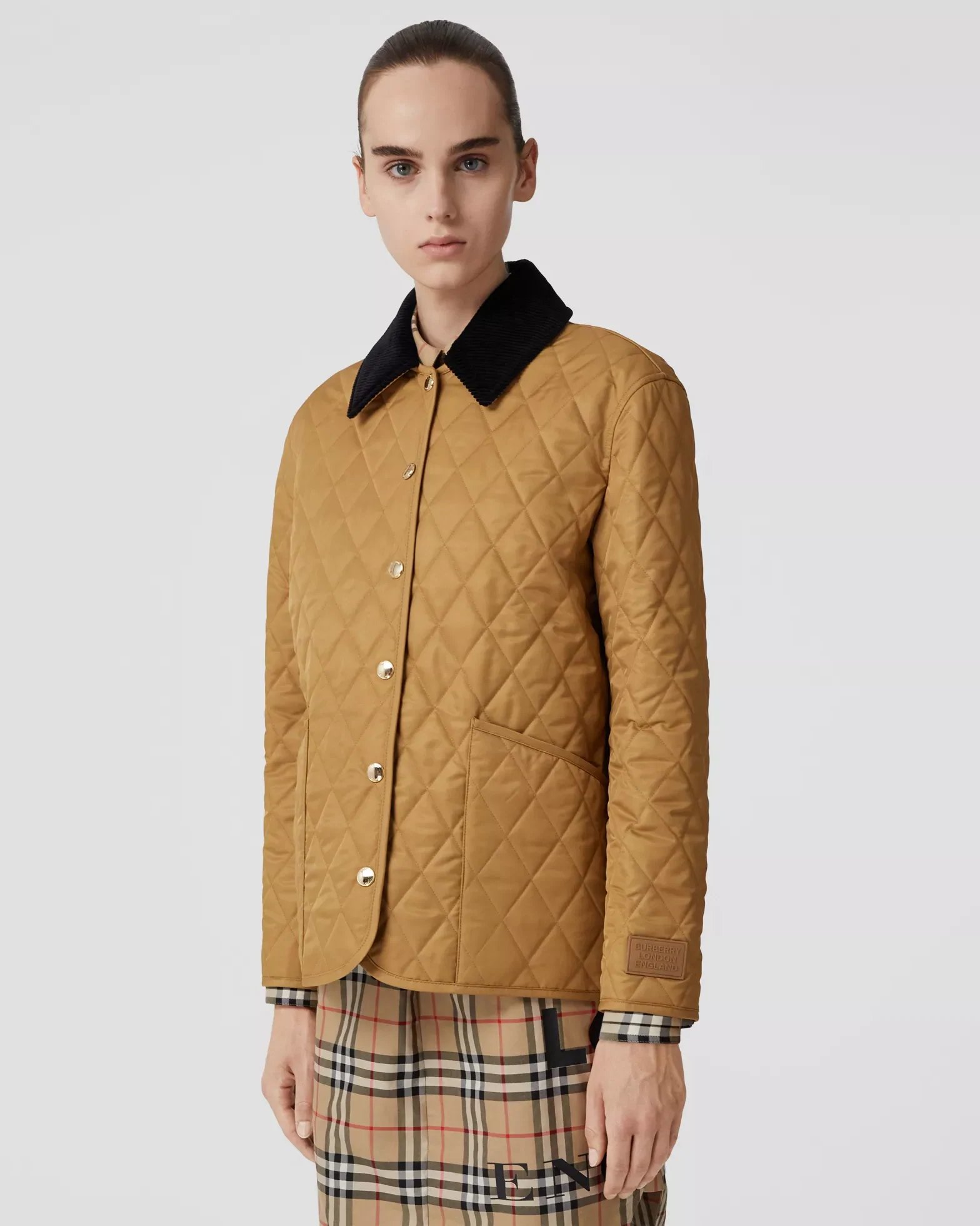 Alternative view of Burberry Corduroy Collar Diamond Quilted Jacket In Camel
