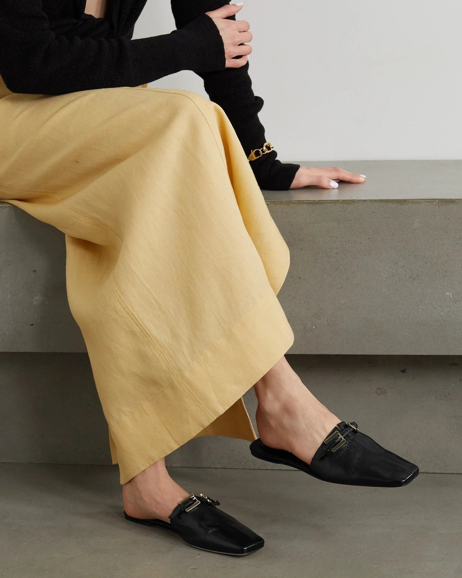 Alternative view of By Far Rado Buckled Creased Glossed-Leather Slippers In Black