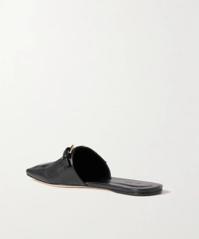 By Far Rado Buckled Creased Glossed Leather Slippers In Black 20244219 2