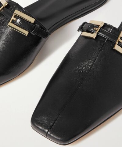 By Far Rado Buckled Creased Glossed Leather Slippers In Black 20244219 3 1