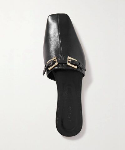 By Far Rado Buckled Creased Glossed Leather Slippers In Black 20244219 4 1