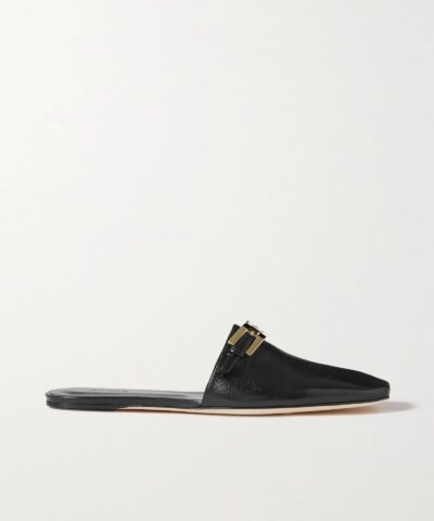 By Far Rado Buckled Creased Glossed-Leather Slippers In Black-20244222