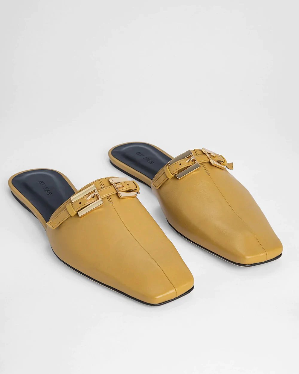 Alternative view of By Far Rado Buckled Creased Glossed-Leather Slippers In Ochre