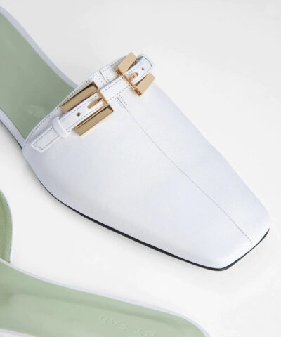 By Far Rado Buckled Creased Glossed Leather Slippers In White 20244207 4