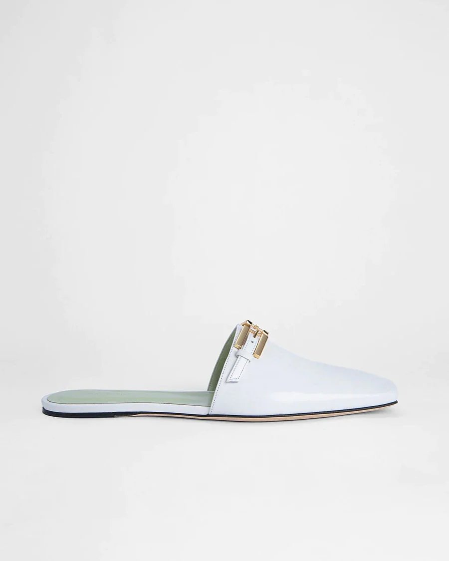 By Far Rado Buckled Creased Glossed-Leather Slippers In White-20244207