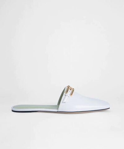 By Far Rado Buckled Creased Glossed-Leather Slippers In White-20244210