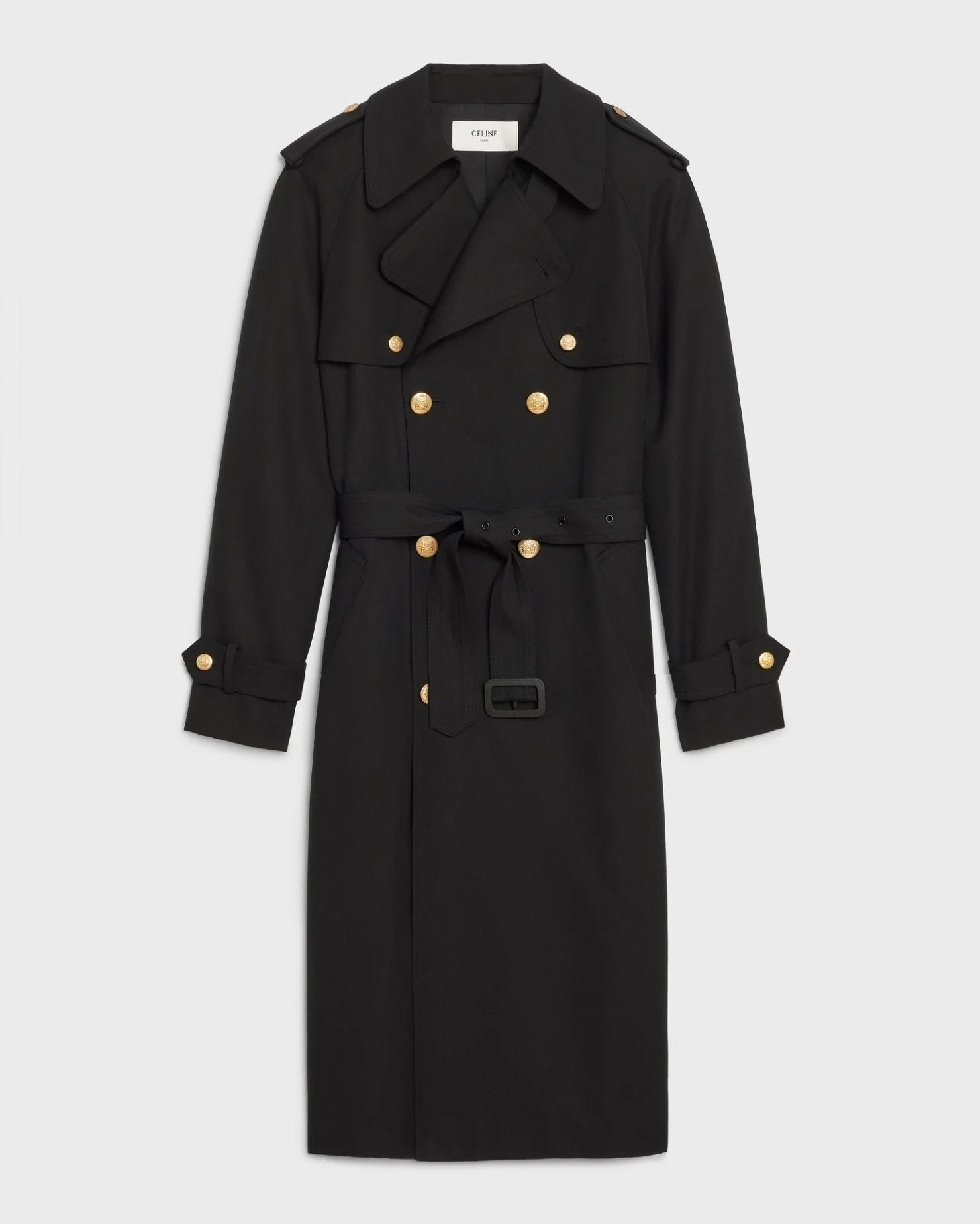 Celine Trench Coat In Wool Gabardine And Cotton Black-20250019