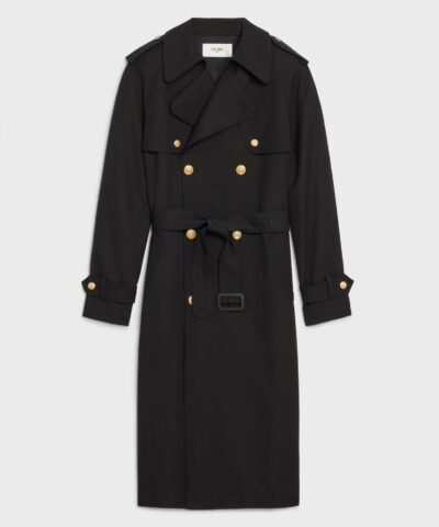 Celine Trench Coat In Wool Gabardine And Cotton Black-20250023