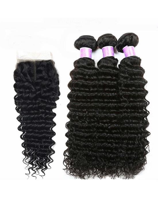 Alternative view of Cranberry Brazilian Virgin Curly Hair 3 Bundles With 4*4 Lace Closure