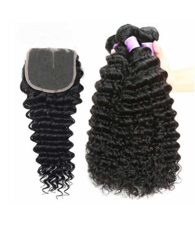 Cranberry Brazilian Virgin Curly Hair 3 Bundles With 4*4 Lace Closure-20222028