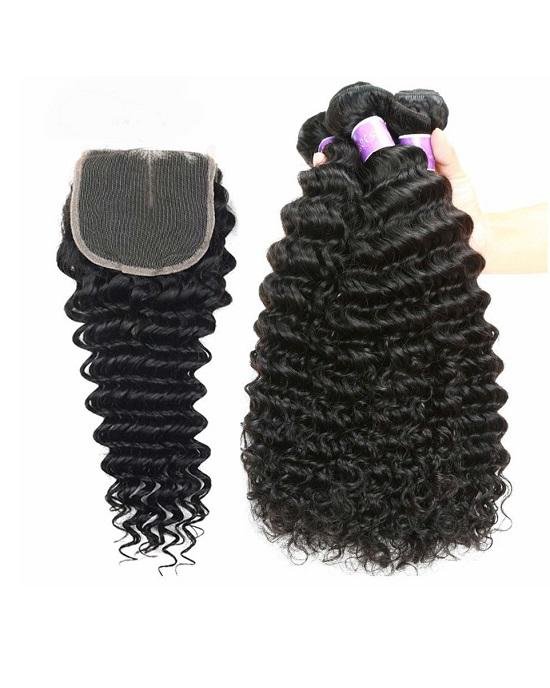 Cranberry Brazilian Virgin Curly Hair 3 Bundles With 4*4 Lace Closure-20222028