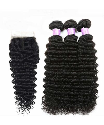 Cranberry Brazilian Virgin Curly Hair 3 Bundles With 4*4 Lace Closure-20222096
