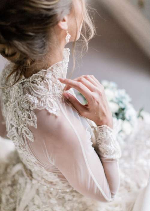 Embroidered Champagne Wedding Dress Luxury Bridal Coutre London