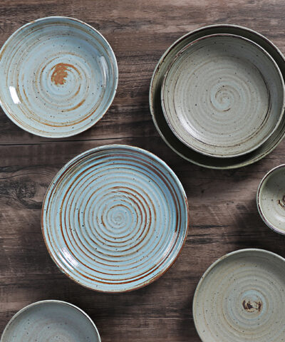 Alternative view of Vintage Style Porcelain Dinnerware Stone Sage Vajjila Platos Crockery Platter Plate Pocelana Assiette Pottery Plate Set