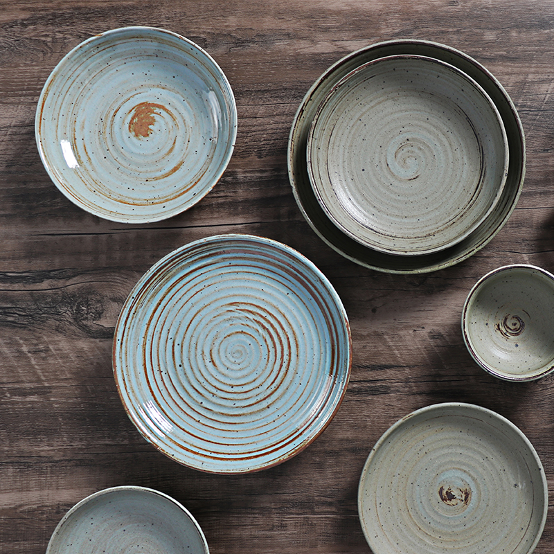 Alternative view of Vintage Style Porcelain Dinnerware Stone Sage Vajjila Platos Crockery Platter Plate Pocelana Assiette Pottery Plate Set