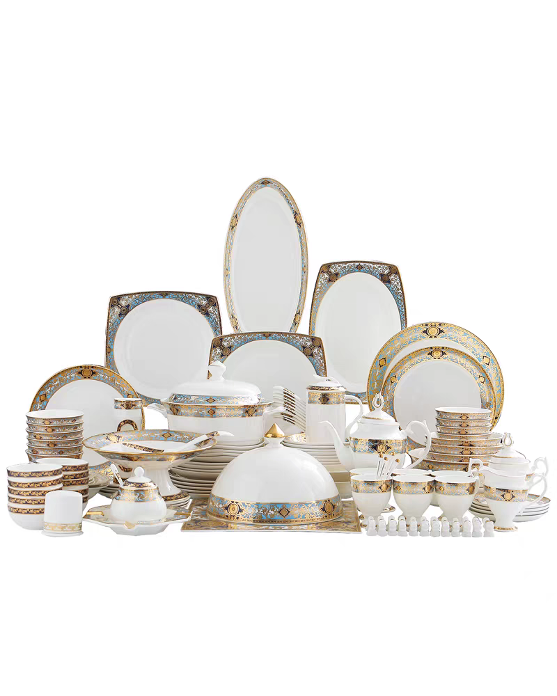 Alternative view of 168 Piece Royal 24k Embossed Gold Bone China Luxury Tableware Set Eco-Friendly Ceramic Plate Dish Set