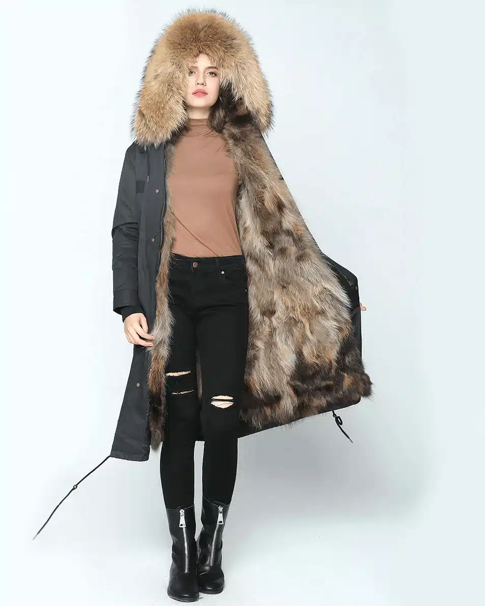 Ice Bear Thick Raccoon Fur Collar Hood Trim Parka-20270248