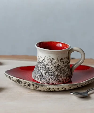Kari ceramics handmade pottery playful red ceramic espresso cup 1497xTG